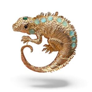 Gold and Green Reptile Lizard Brooch